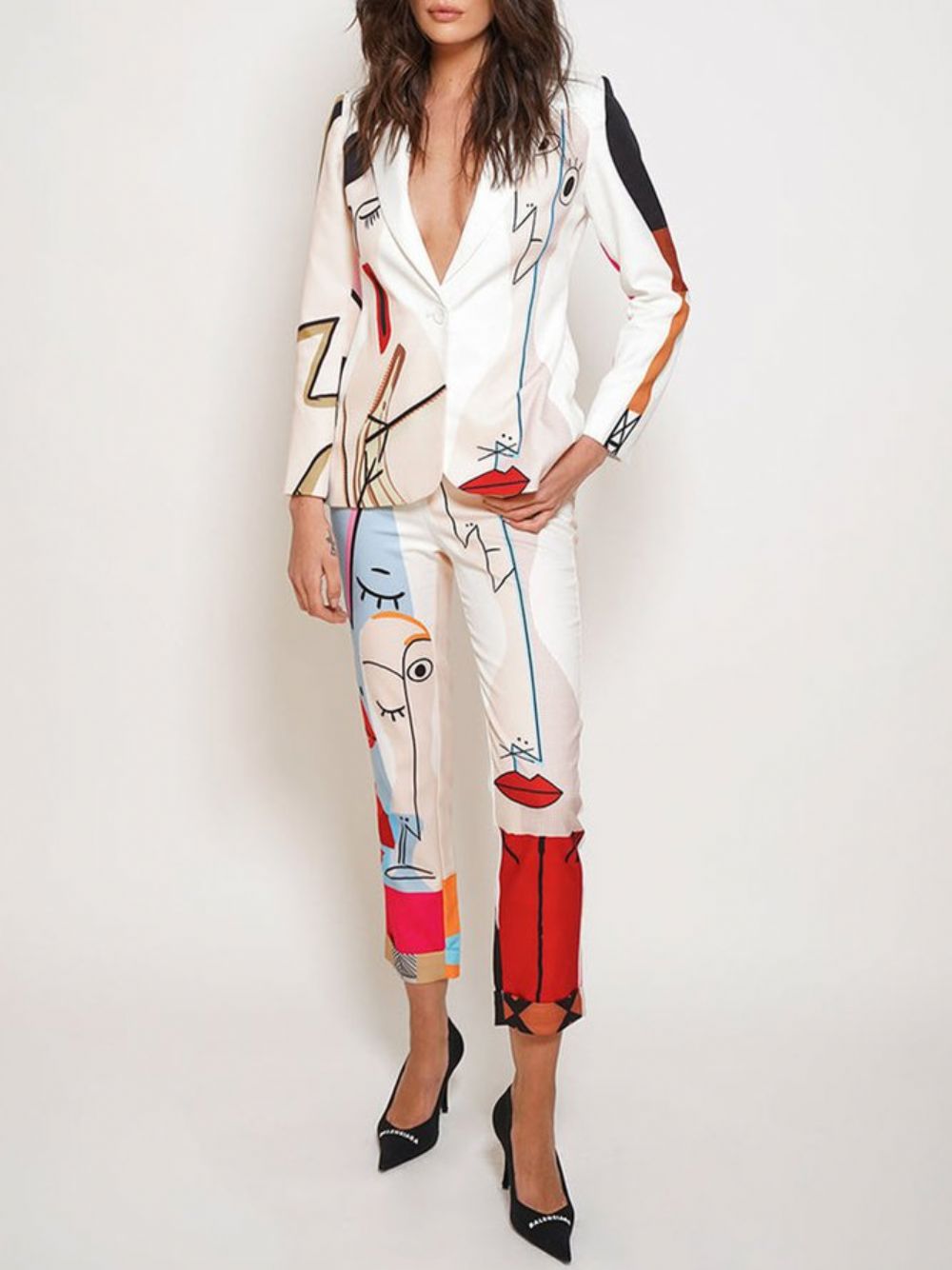 Elegante Blazer Met Abstracte Print Platte Kraag