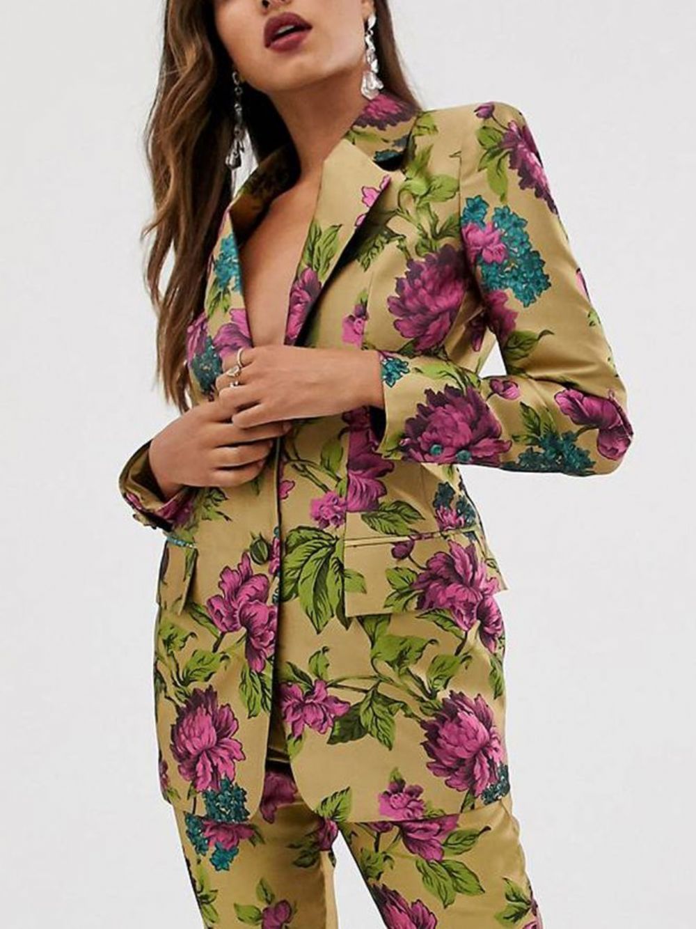 Elegante Blazer Met Sjaalkraag Bloemenmodel