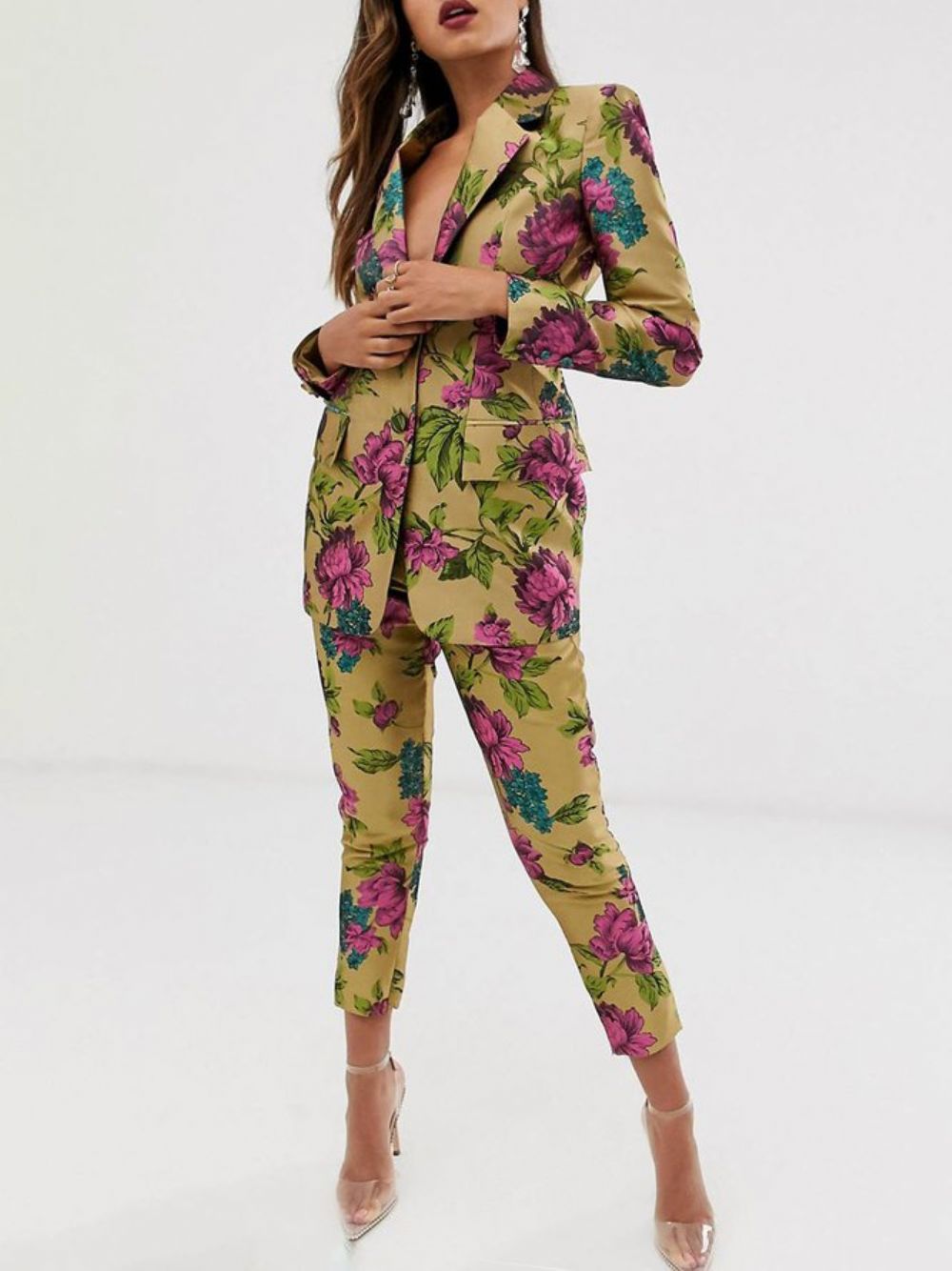 Elegante Blazer Met Sjaalkraag Bloemenmodel