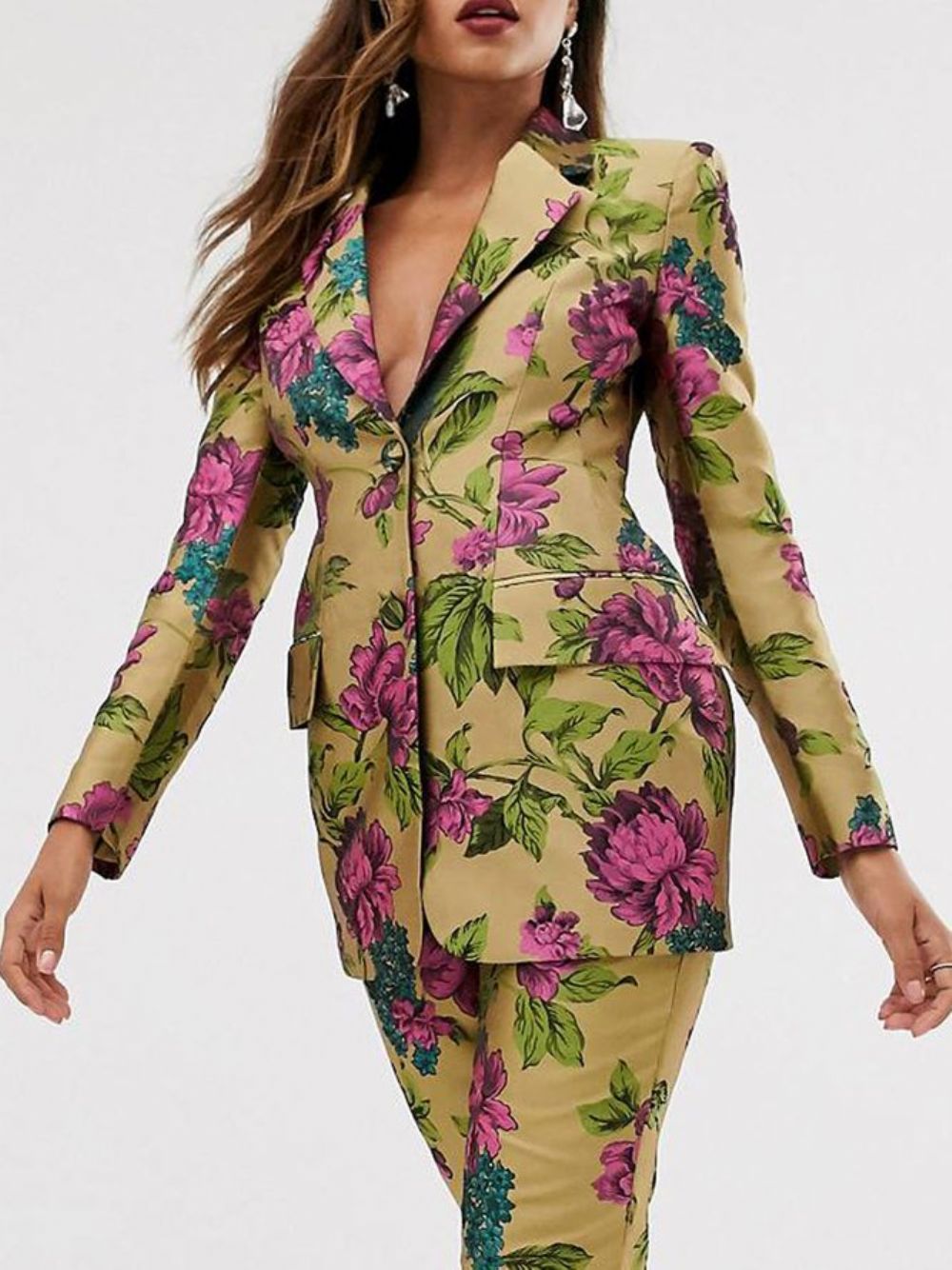 Elegante Blazer Met Sjaalkraag Bloemenmodel