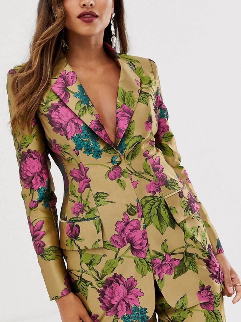 Elegante Blazer Met Sjaalkraag Bloemenmodel