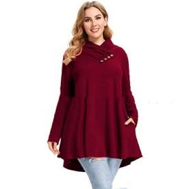 Gekreukte Kraag Dames Plus Size Top Tuniek Met Lange Mouwen