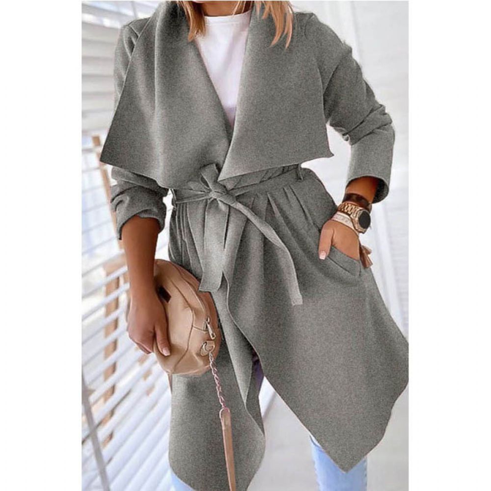 Lange Trenchcoat In Effen Kleur Met Revers