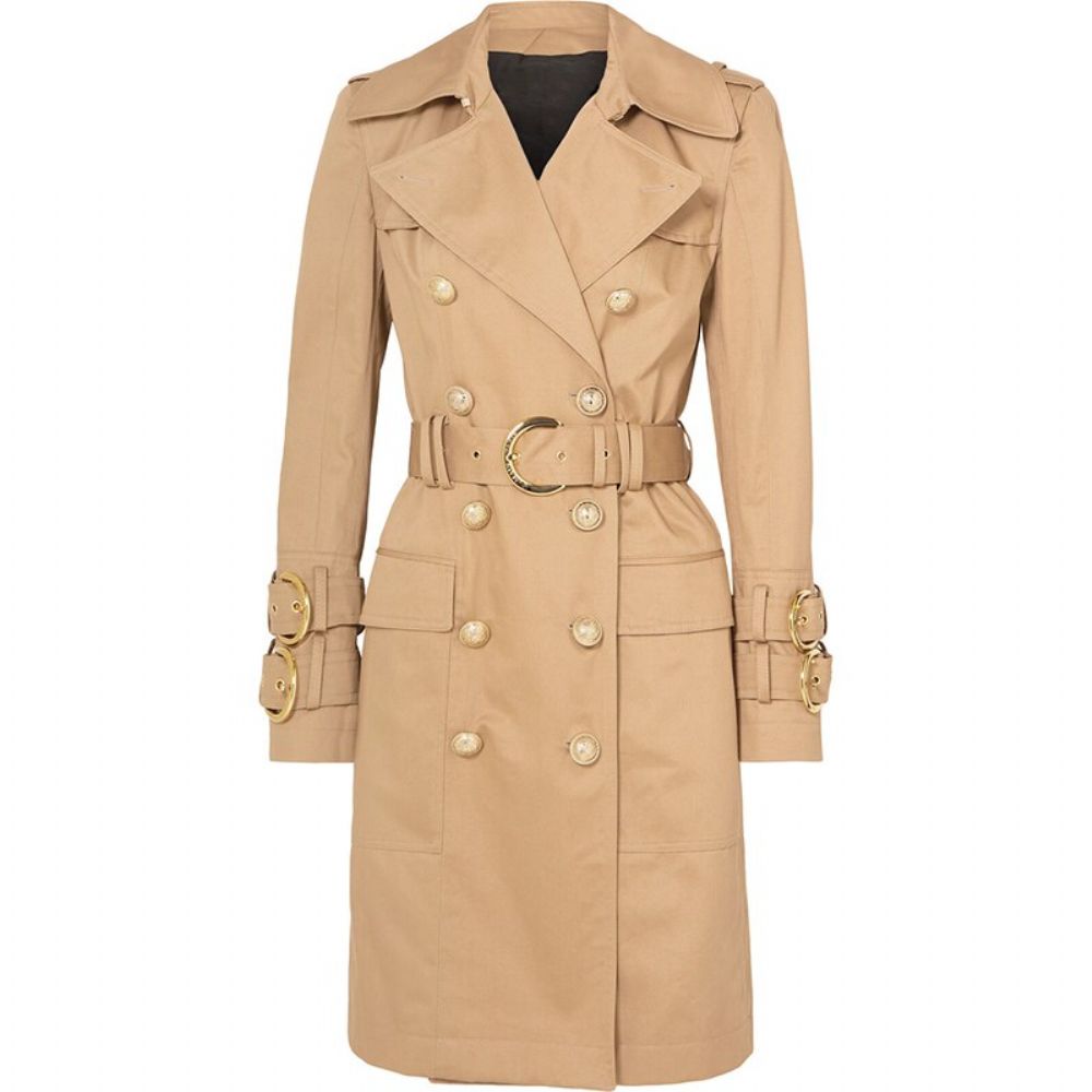 Lange Trenchcoat Met Dubbele Rij Knopen Riem