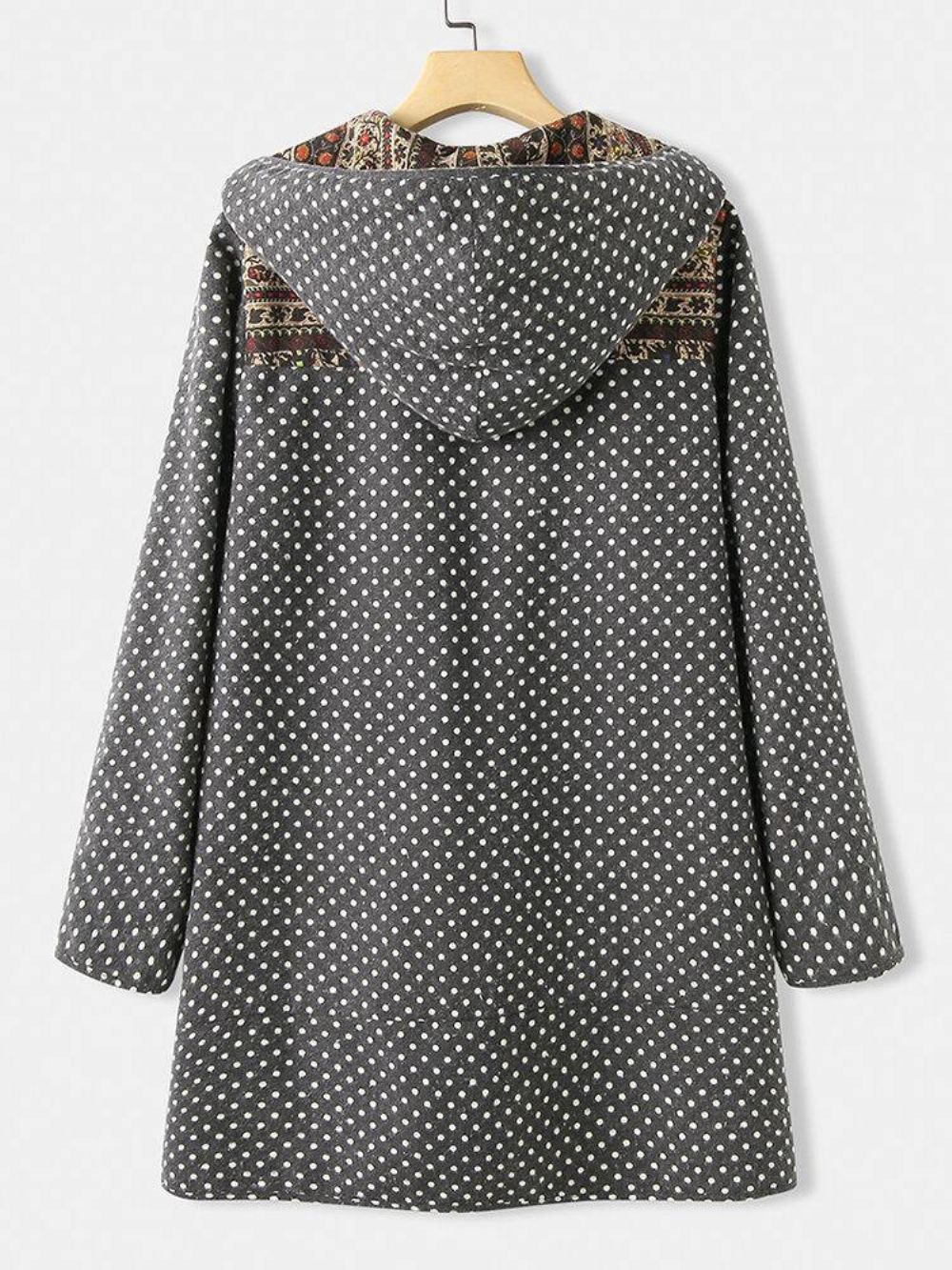 Polka Dot Jassen Met Lange Mouwen Patchwork Fleece Met Zijzakken Dames