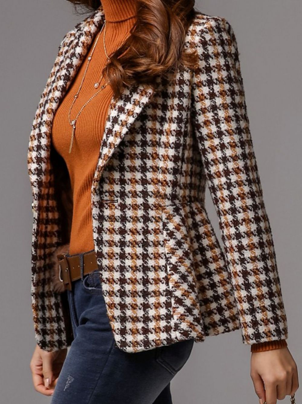 Vintage Sjaalkraag Houndstooth-Jas