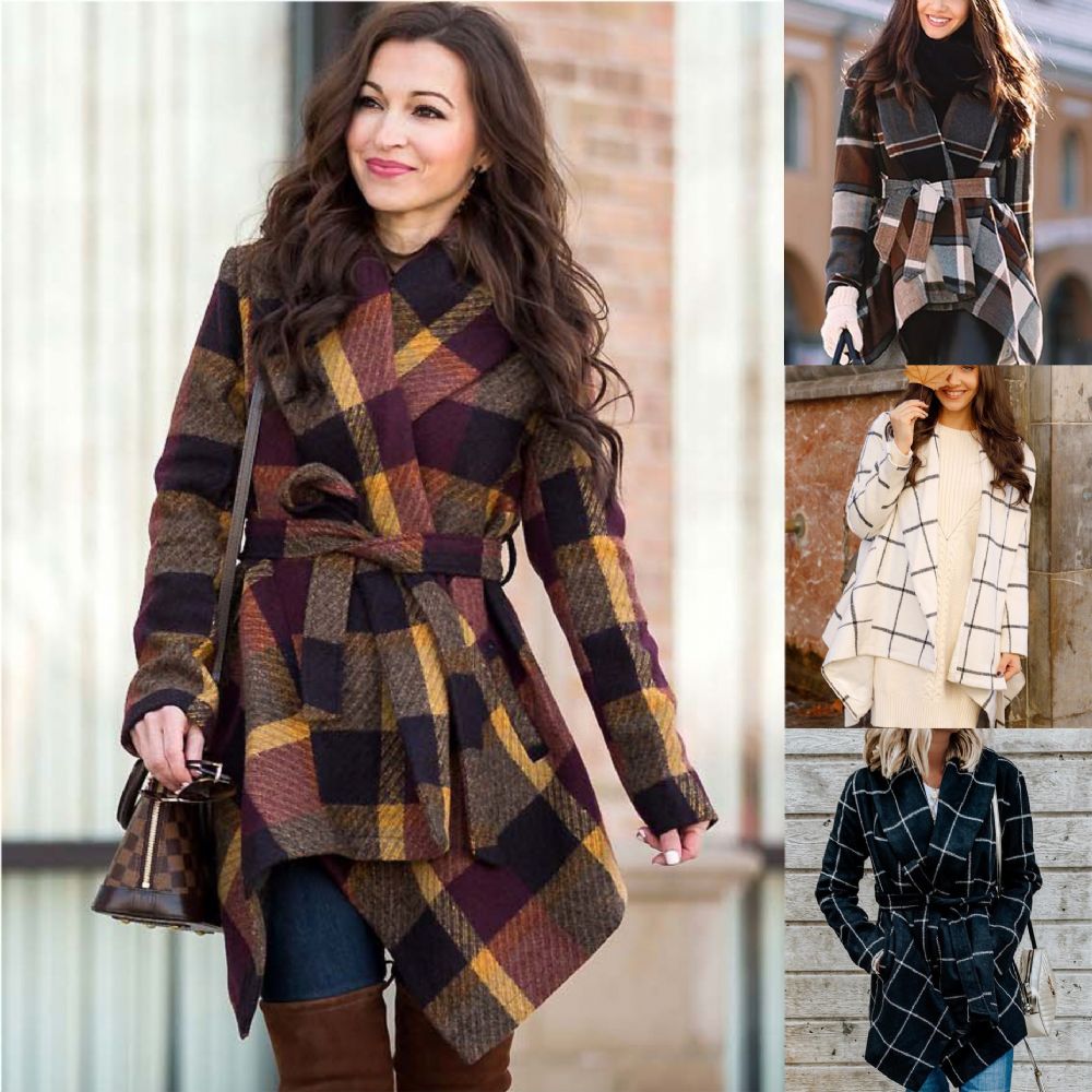 Wollen Jas Herfst Winter Dames Plaid