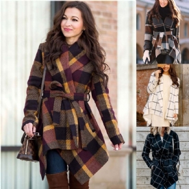 Wollen Jas Herfst Winter Dames Plaid