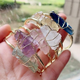 Explosieve Natuurlijke Kristal Ruwe Steen Goud Kronkelende Ongevormde Armband Sieraden Kristal Armband