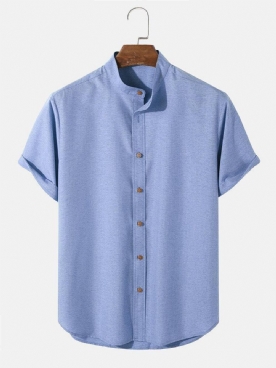 Casual Effen Kleur Opa-Kraag Button-Up Shirts Heren