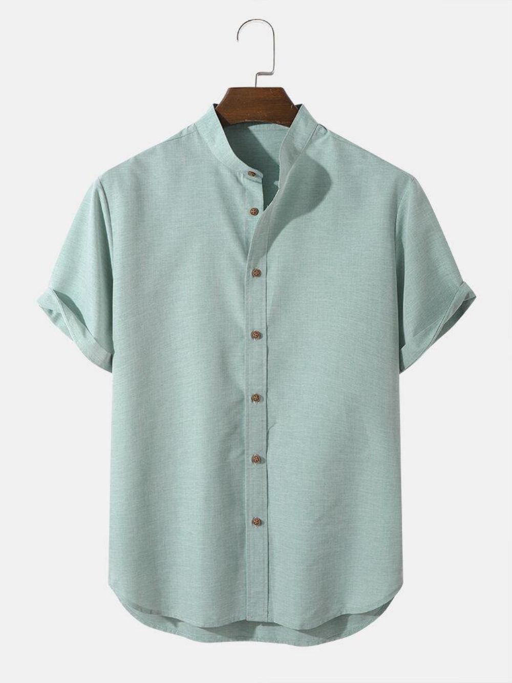 Casual Effen Kleur Opa-Kraag Button-Up Shirts Heren