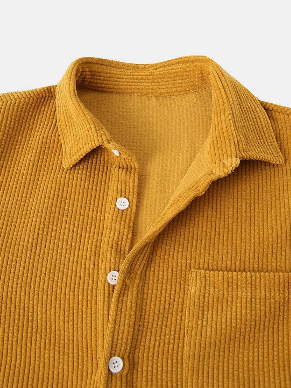 Corduroy Effen Henley Kraag Borstzak Shirts Met Lange Mouwen