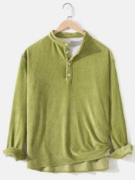 Corduroy Henley-Overhemden Met Halfopen Knoop Heren