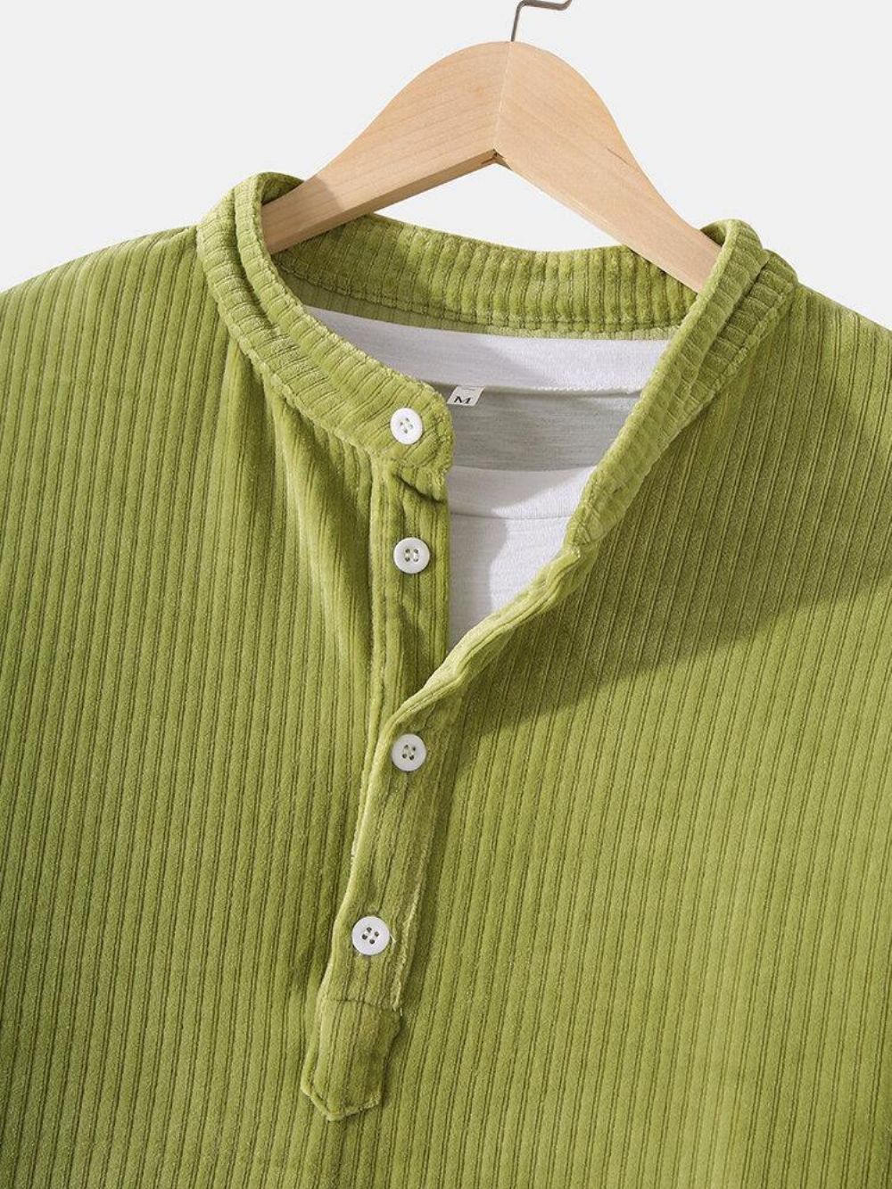 Corduroy Henley-Overhemden Met Halfopen Knoop Heren