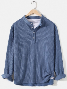 Heren Gebreide Jacquard Henley Overhemden Met Effen Textuur Lange Mouwen