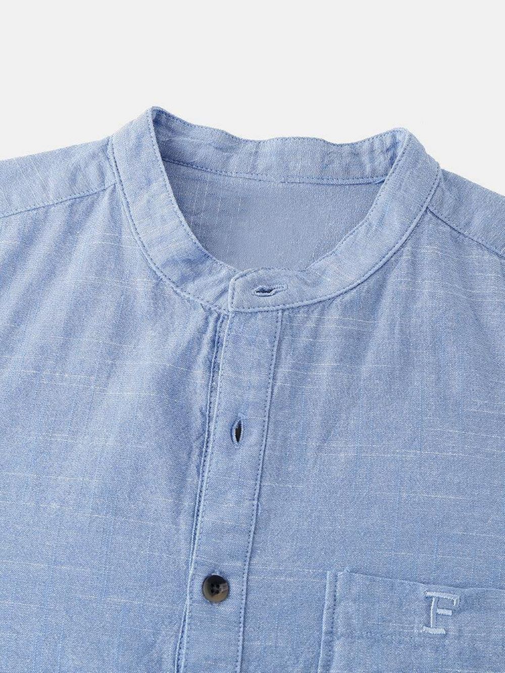 Katoenen Heren Effen Kleur Opstaande Kraag Ademende Henley-Shirts Met Lange Mouwen