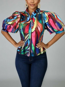 Abstracte Regular-Fit Blouse Met Korte Mouwen