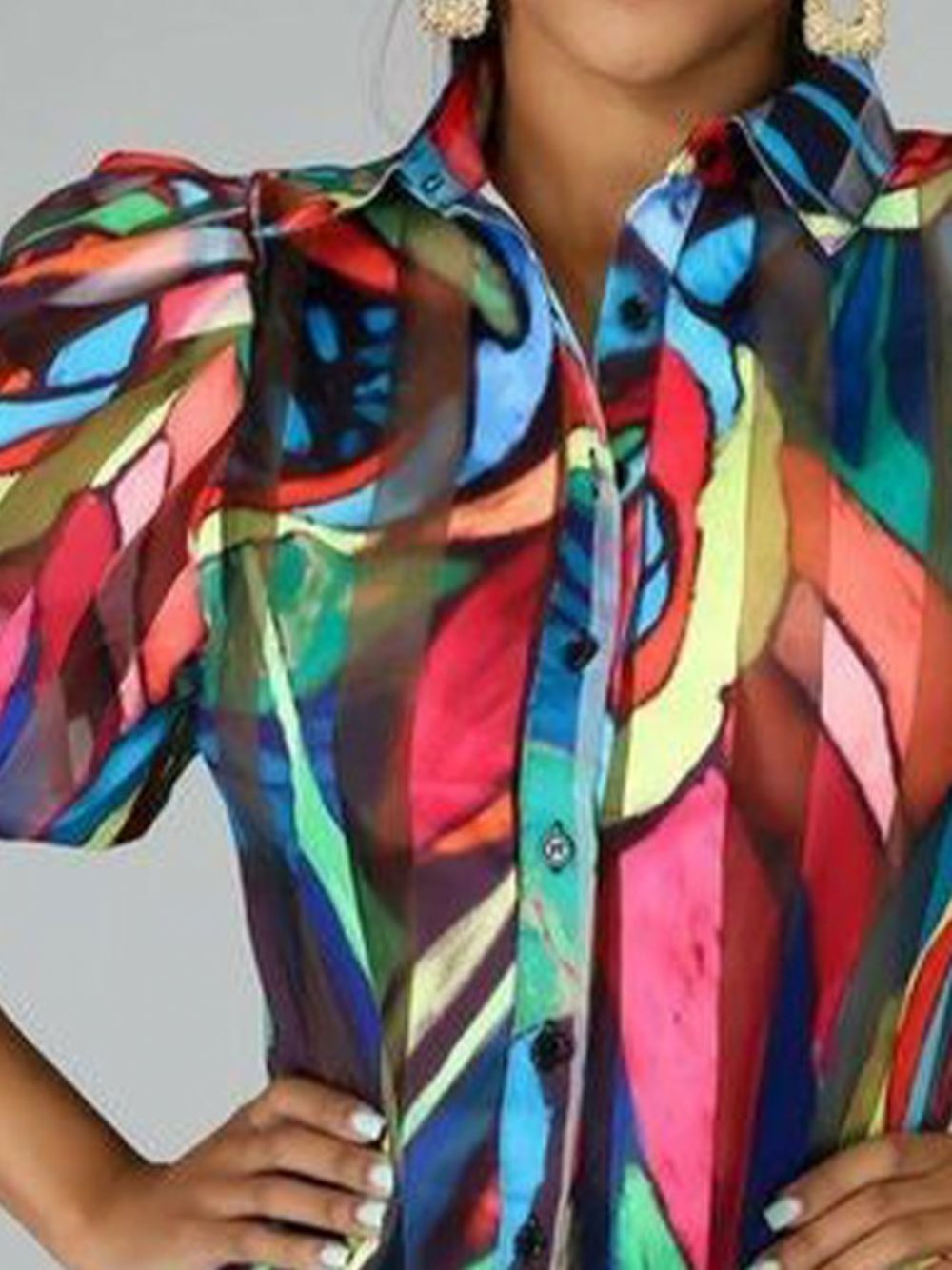 Abstracte Regular-Fit Blouse Met Korte Mouwen