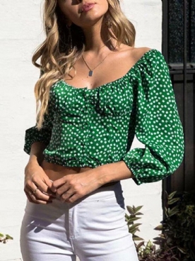 Bloemenblouse Van 100% Polyester Met Pofmouwen Bloemen