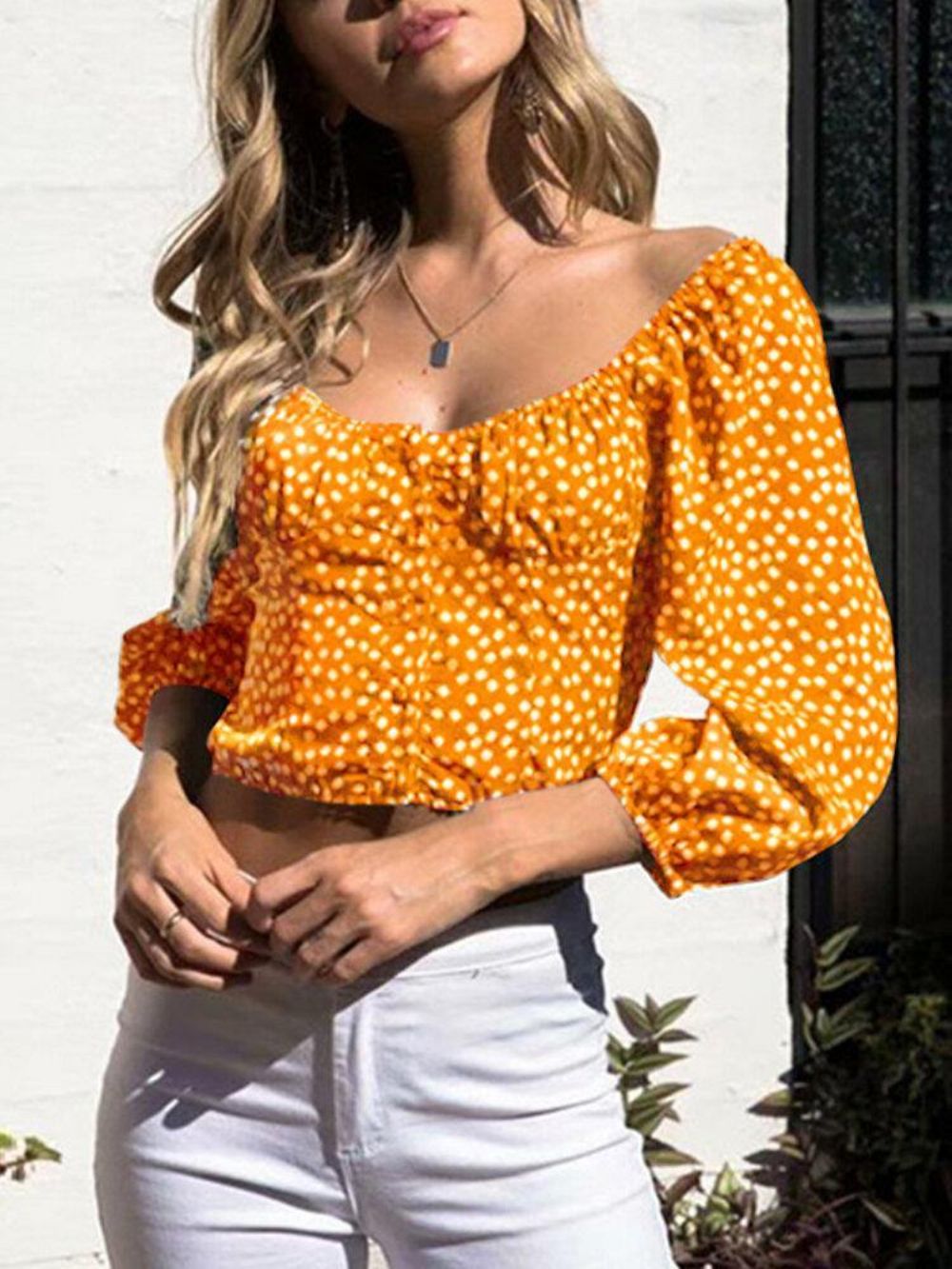 Bloemenblouse Van 100% Polyester Met Pofmouwen Bloemen