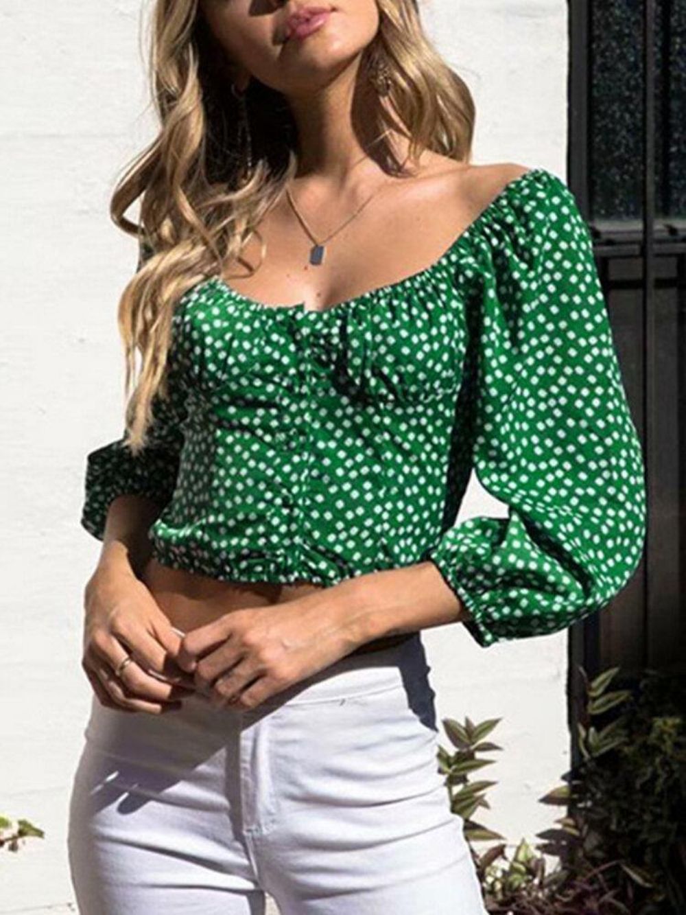 Bloemenblouse Van 100% Polyester Met Pofmouwen Bloemen