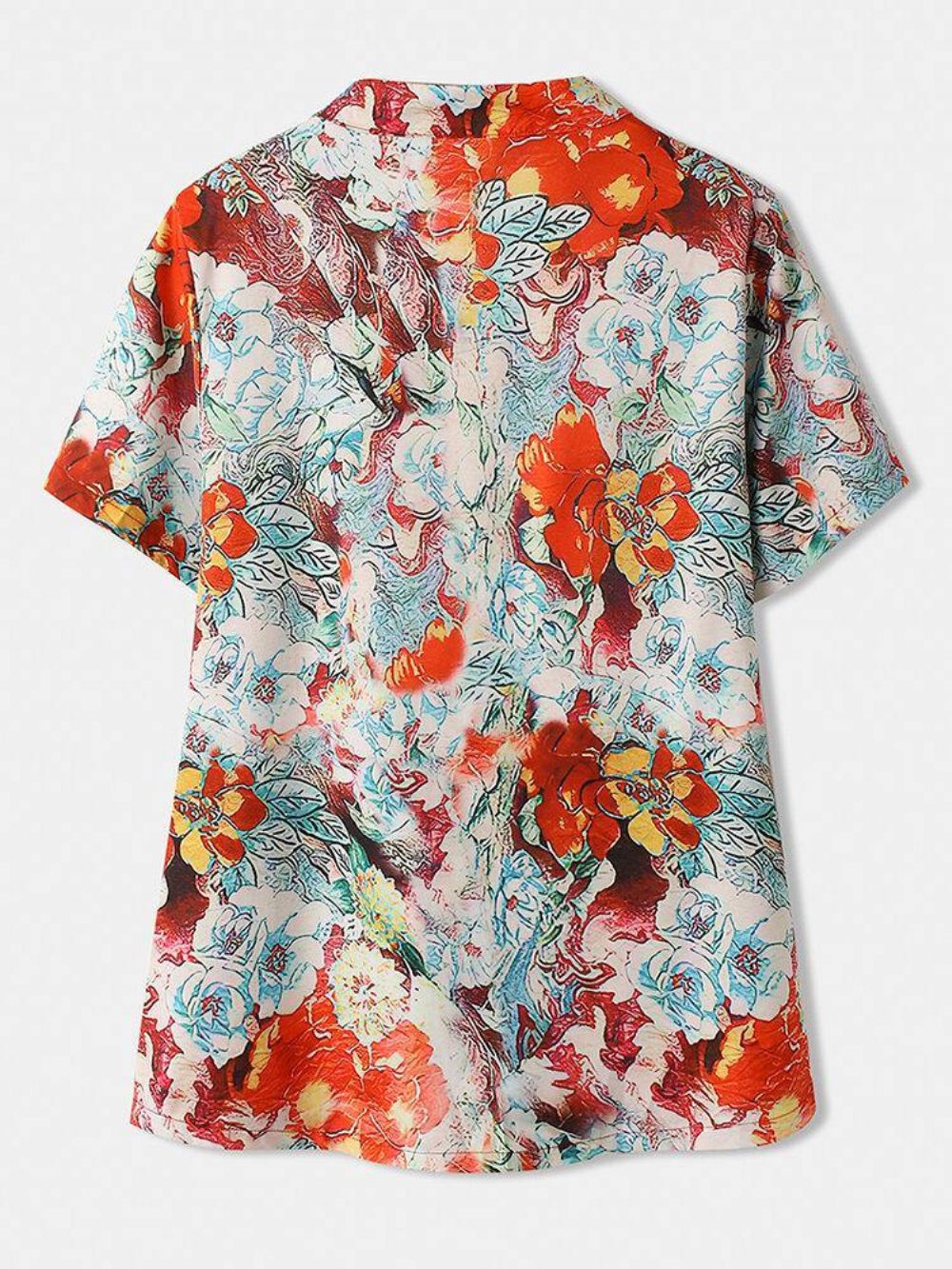 Calico Print Korte Mouw Opstaande Kraag Knop Blouse Dames