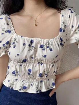 Casual Bloemen Zomerblouse Met Pofmouwen Dames