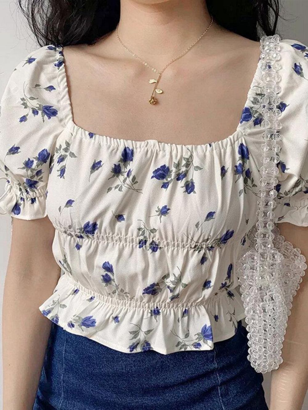 Casual Bloemen Zomerblouse Met Pofmouwen Dames