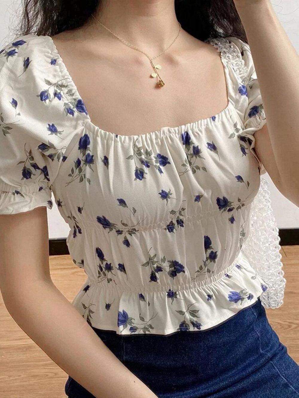 Casual Bloemen Zomerblouse Met Pofmouwen Dames