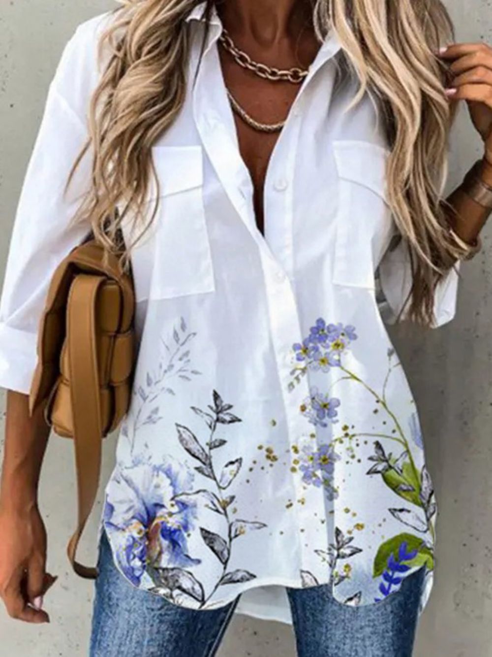 Casual Blouse Met Dagelijkse Print Overhemdkraag