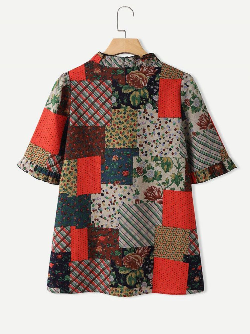 Casual Blouse Van 100% Katoen Met Patchworkprint Dames