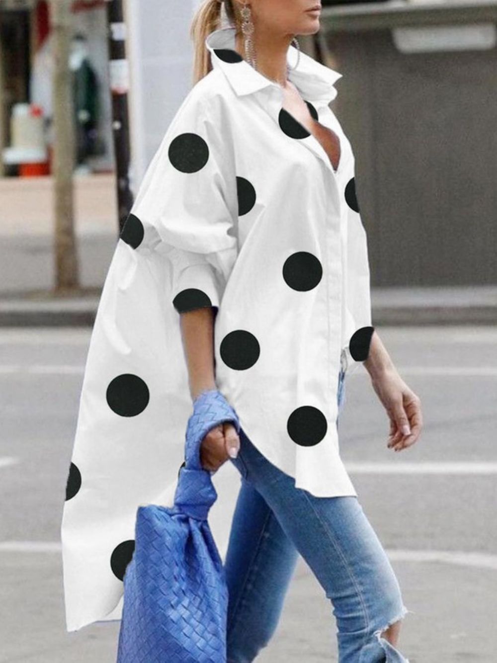 Casual Dagelijks Losse Shirtkraag Polka Dots Blouse