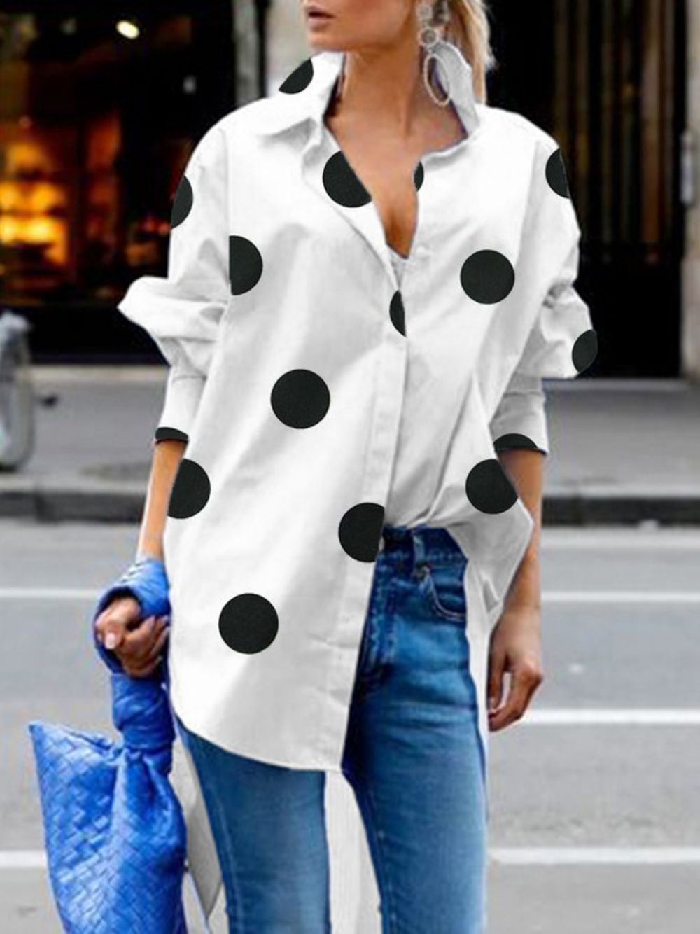 Casual Dagelijks Losse Shirtkraag Polka Dots Blouse