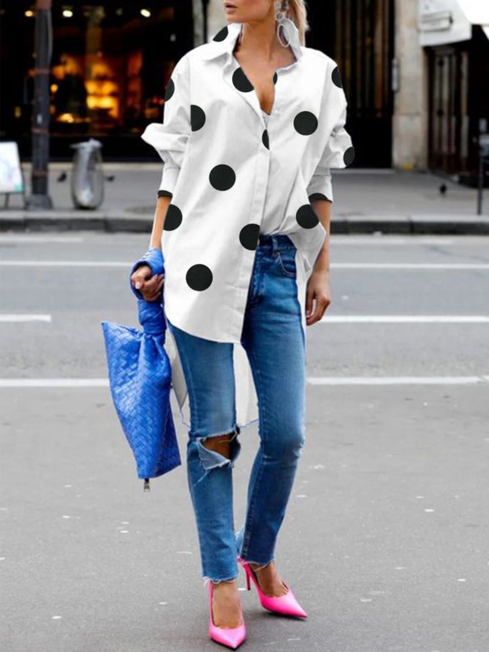 Casual Dagelijks Losse Shirtkraag Polka Dots Blouse