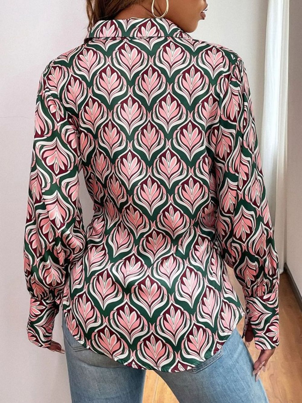 Dagelijkse Abstracte Regular Fit Blouse Met Overhemdkraag Lange Mouwen