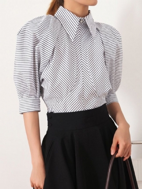 Daily Work Gestreepte Losse Blouse Met Pofmouwen