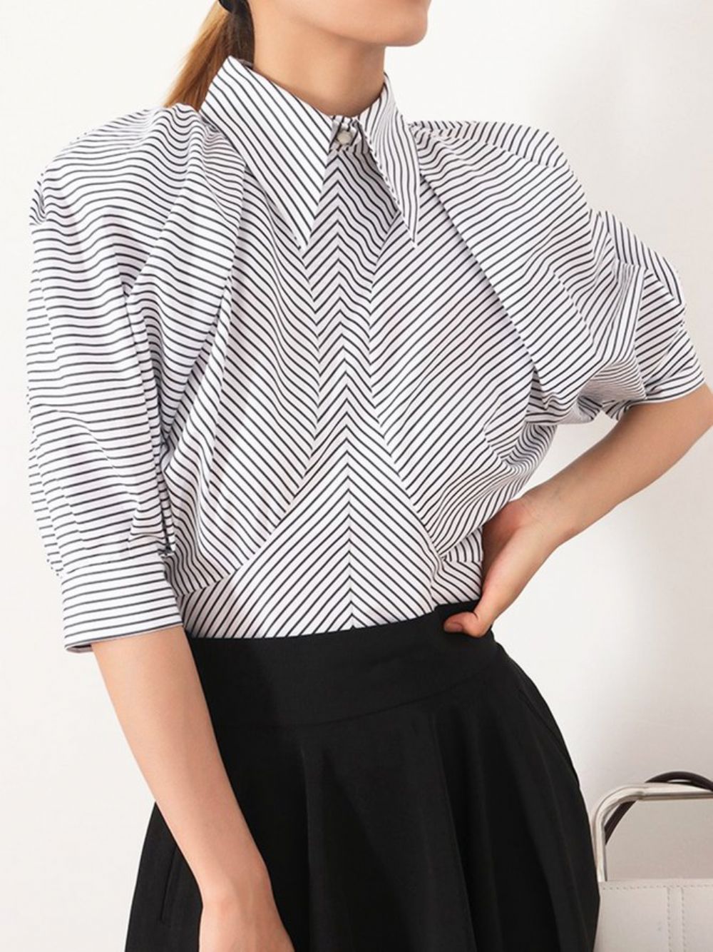 Daily Work Gestreepte Losse Blouse Met Pofmouwen