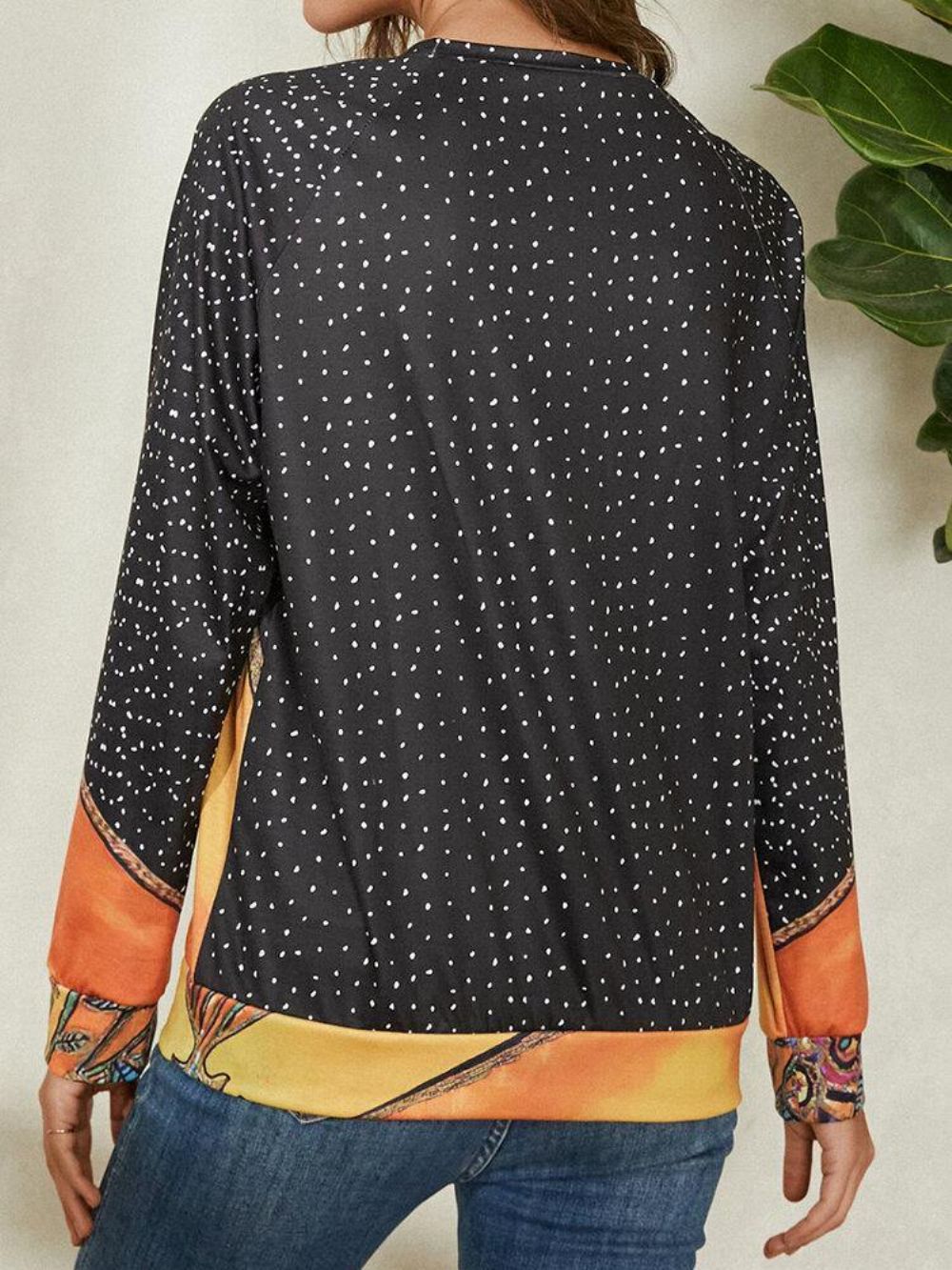 Dames Cartoon Cat Spot Print Ronde Hals Casual Blouses Met Raglanmouwen