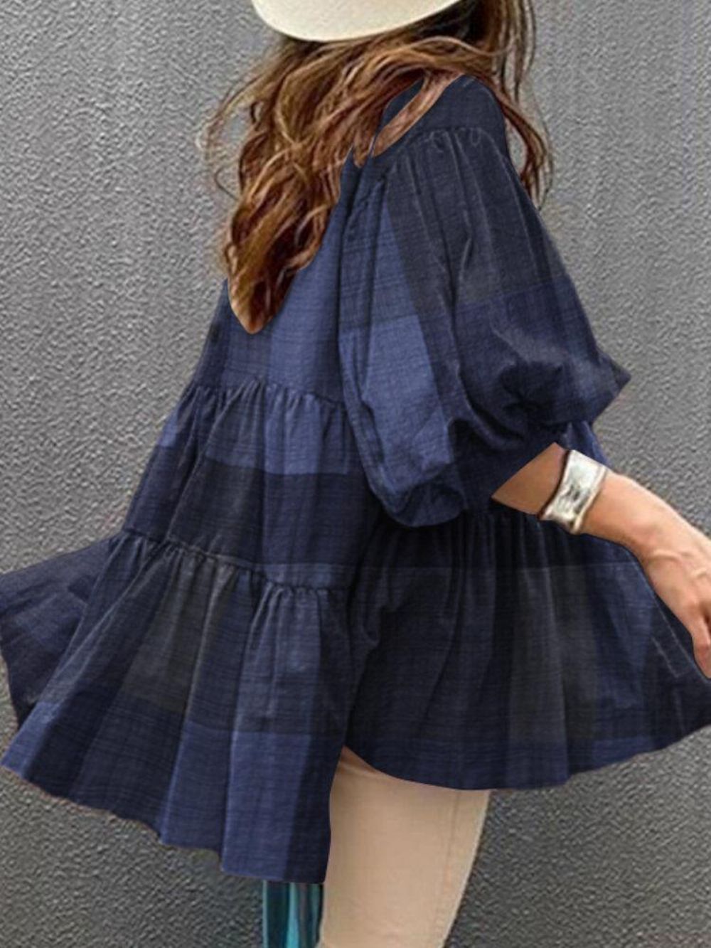 Dames Plaid Button Up Ruffle Half Sleeve Losse Casual Blouses