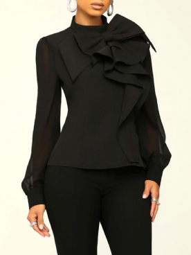 Effen Elegante Blouse Met Opstaande Kraag Strik