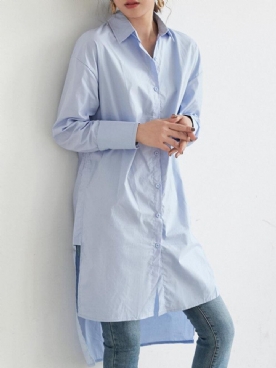 Effen Kleur Asymmetrische Zoomknoop Casual Shirt Met Lange Mouwen Dames