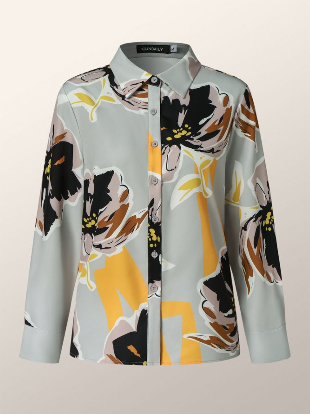 Elegante Blouse Met Overhemdkraag Lange Mouwen Met Bloemen