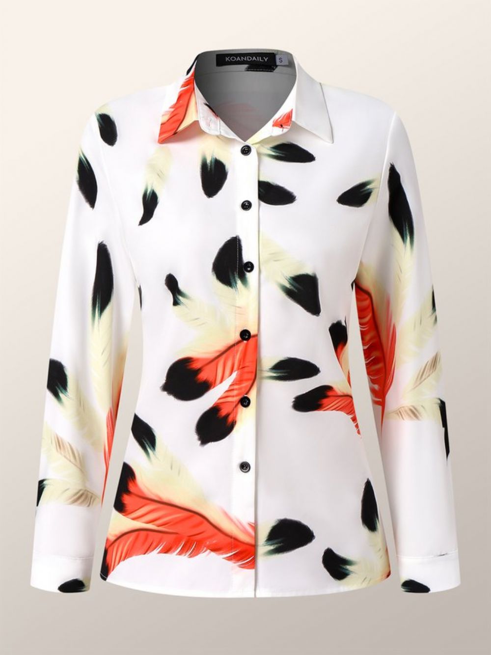 Elegante Blouse Met Verenpatroon Overhemdkraag