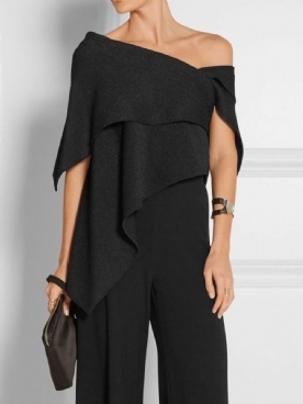 Elegante Effen Off-Shoulder Asymmetrische Zwarte Top