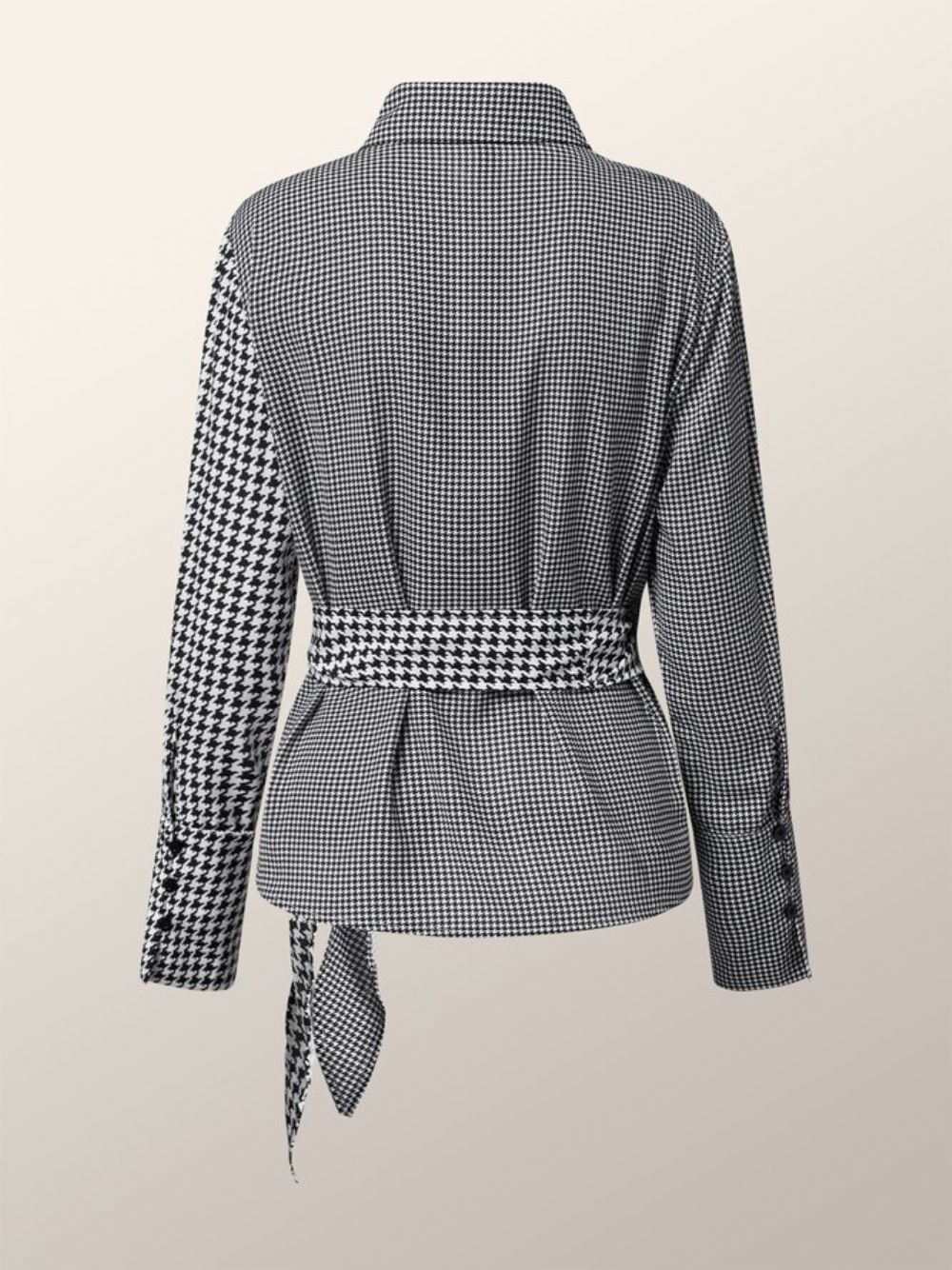 Elegante Houndstooth Blouse Met Lange Mouwen Overhemdkraag