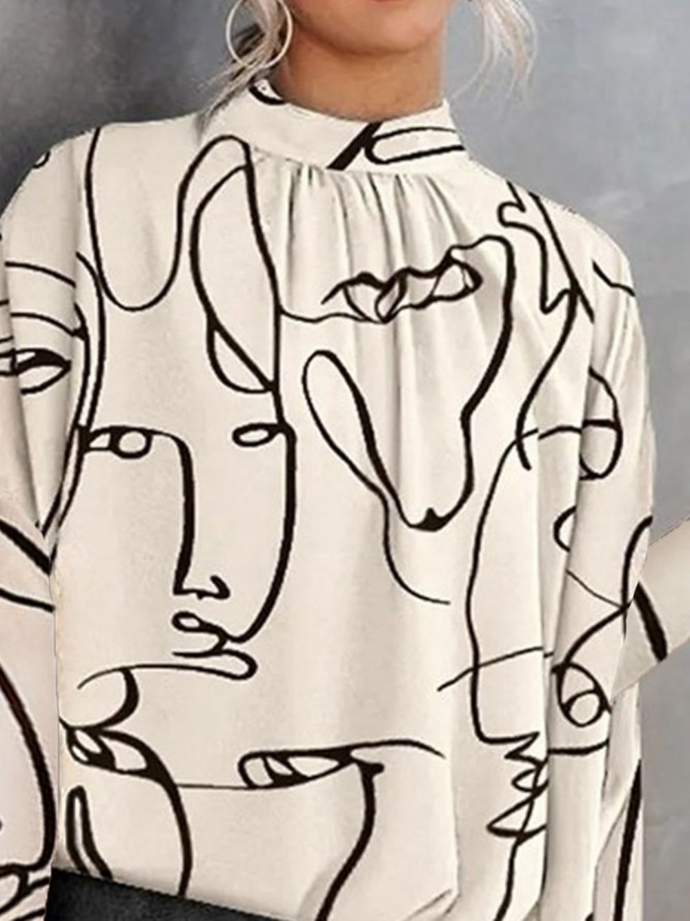 Losse Abstracte Blouse Met Opstaande Kraag