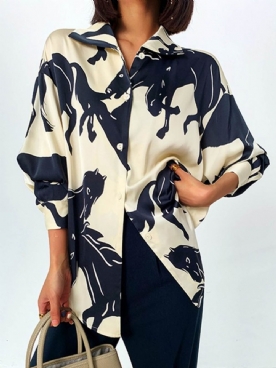 Losse Abstracte Overhemdkraag Blouse Met Lange Mouwen