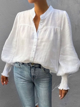 Losse Effen Blouse Met V-Hals Lantaarnmouwen