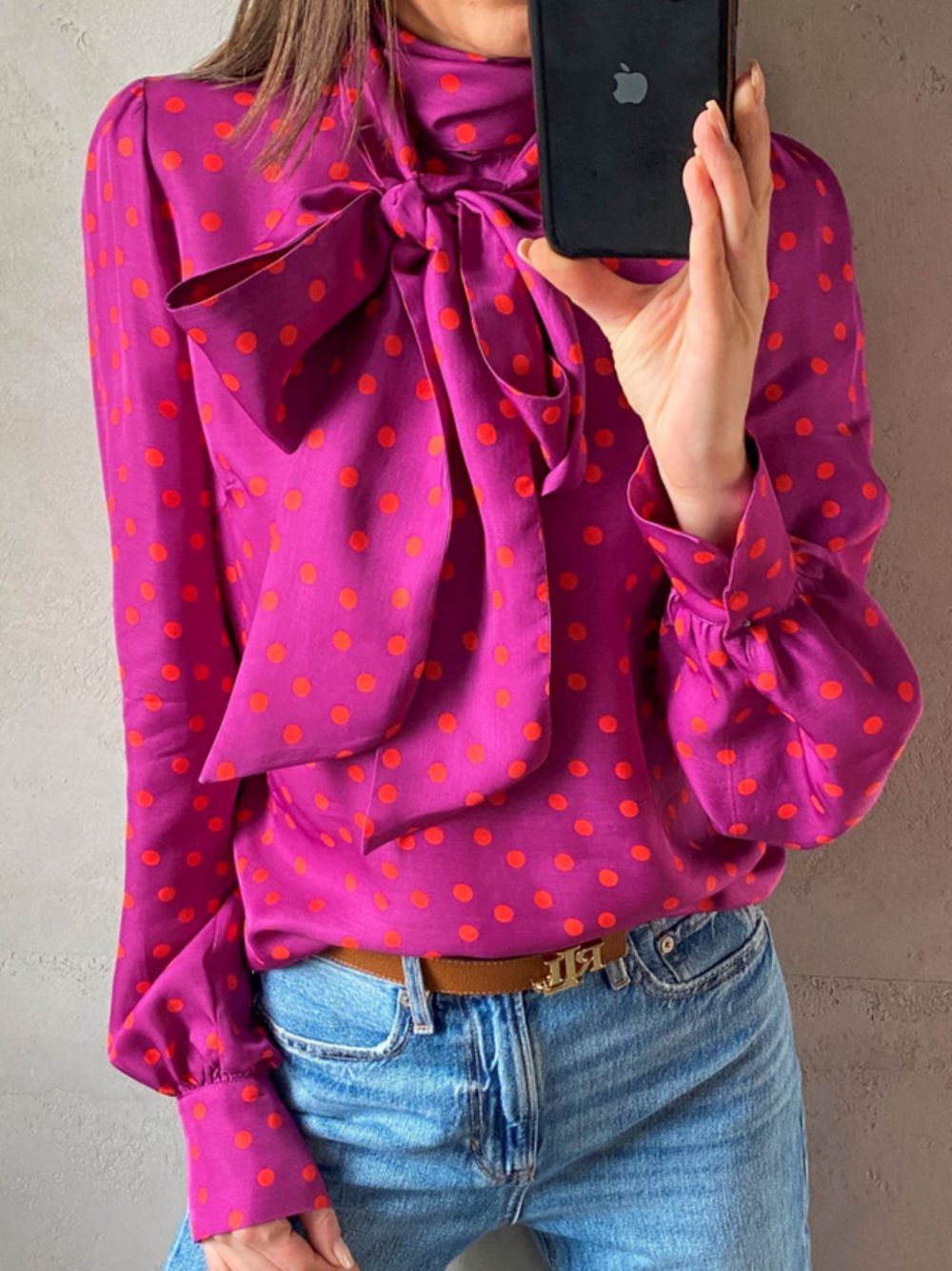 Losse Opstaande Kraag Blouse Met Lange Mouwen Geometrische Opstaande Kraag