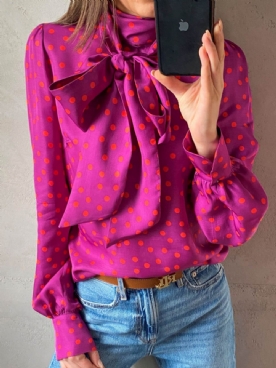 Losse Opstaande Kraag Blouse Met Lange Mouwen Geometrische Opstaande Kraag